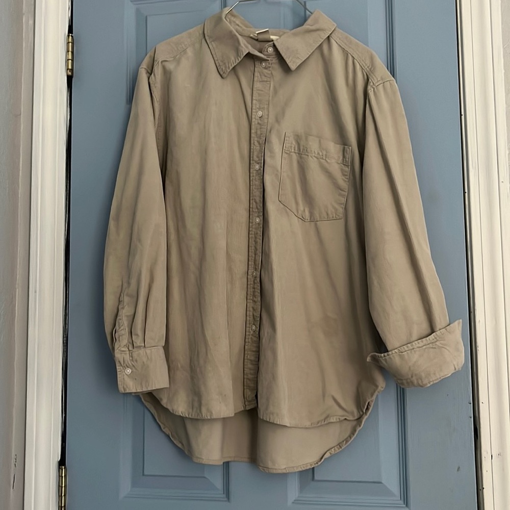 H&M button up, color: beige, size: L